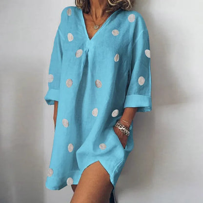 2021 Casual Dress Dot Print Summer Dress Boho Woman Dress Female Loose Short Dresses for Women Beach Robe Femme