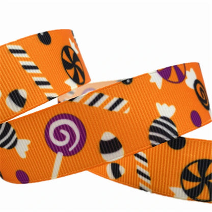 5yards 25mm Halloween Decoration Grosgrain Ribbon Printed Halloween Ribbon for Wedding Christmas Decoration DIY Sewing Fabric