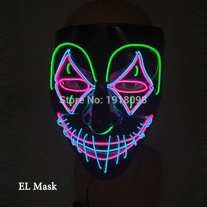 Hot Sales Carnival LED Mask Party Masque Masquerade Masks Horror Neon EL Mask LED Light Up Mask Halloween Glow Party Supplies