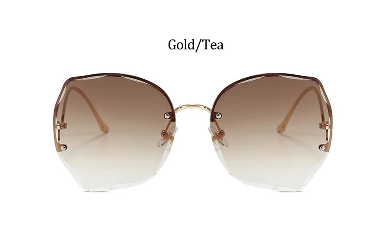 Oversized Brown Rimless Sunglasses Women Trendy Round Gradient Shades Glasses 2021 Summer Female Sunglasses Oculos