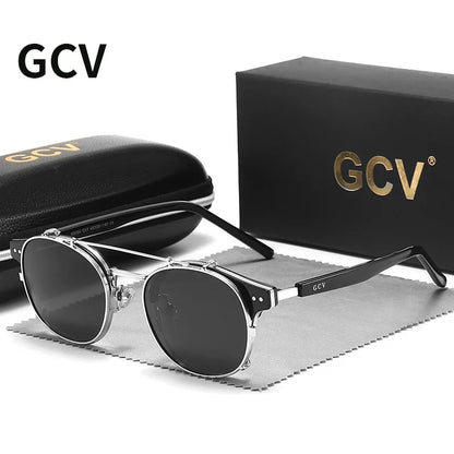 GCV Double Layer Removable Lens Sunglasses the Blu-Ray Glasses Acetate Gothic Retro Steampunk Polarized Men Women Sunglesses