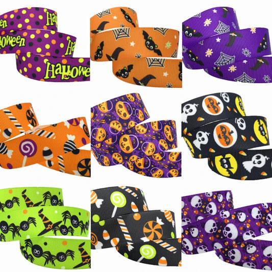5yards 25mm Halloween Decoration Grosgrain Ribbon Printed Halloween Ribbon for Wedding Christmas Decoration DIY Sewing Fabric