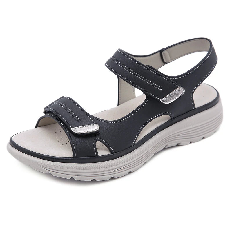 WOIZGIC Women's Ladies Mother Female PU Leather Sandals Shoes Platform Summer Cool Beach Hook Loop Non Slip Plus Size 41 42