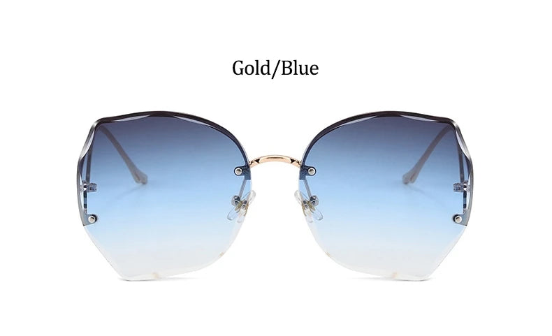 Oversized Brown Rimless Sunglasses Women Trendy Round Gradient Shades Glasses 2021 Summer Female Sunglasses Oculos