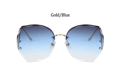 Oversized Brown Rimless Sunglasses Women Trendy Round Gradient Shades Glasses 2021 Summer Female Sunglasses Oculos