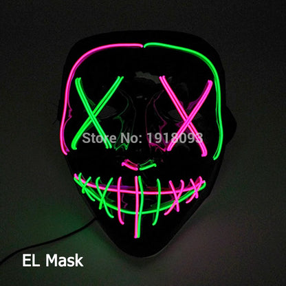 Hot Sales Carnival LED Mask Party Masque Masquerade Masks Horror Neon EL Mask LED Light Up Mask Halloween Glow Party Supplies