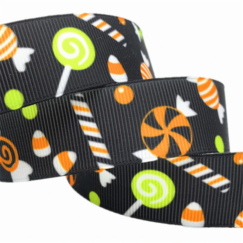 5yards 25mm Halloween Decoration Grosgrain Ribbon Printed Halloween Ribbon for Wedding Christmas Decoration DIY Sewing Fabric