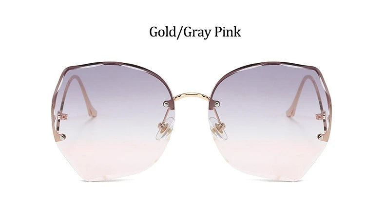 Oversized Brown Rimless Sunglasses Women Trendy Round Gradient Shades Glasses 2021 Summer Female Sunglasses Oculos