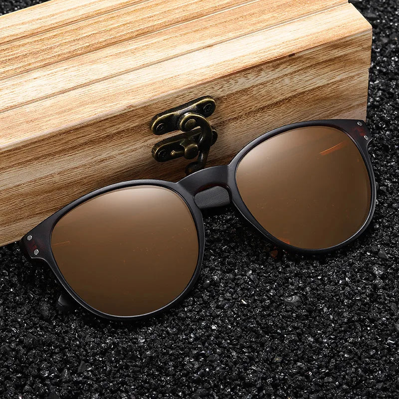 GM Polarized Sunglasses Men Women S5091 Brand  Wooden Sunglasses Women Round Frame Classic Sunglasses Oculos De Sol  UV400