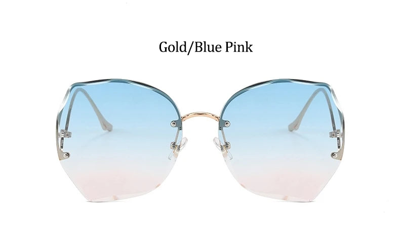 Oversized Brown Rimless Sunglasses Women Trendy Round Gradient Shades Glasses 2021 Summer Female Sunglasses Oculos