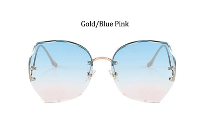 Oversized Brown Rimless Sunglasses Women Trendy Round Gradient Shades Glasses 2021 Summer Female Sunglasses Oculos
