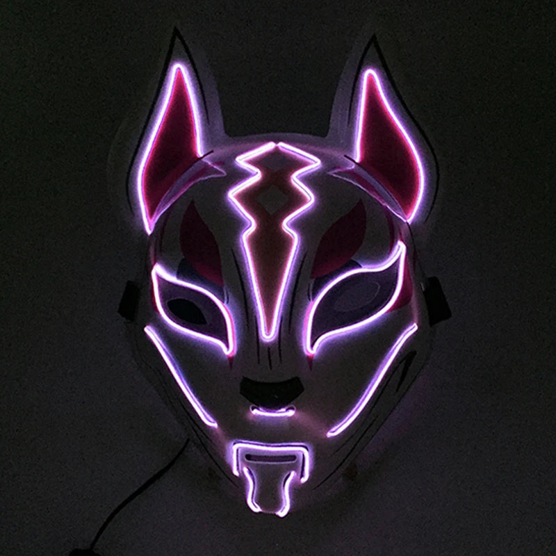 Japanese Anime Mask Halloween Cosplay Fox Mask Neon Light Up Mask LED Luminous Masks Glow in the Dark Carnival Party Supplies
