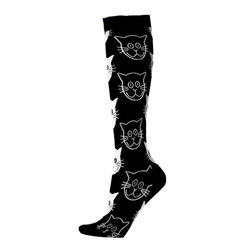 Compression Socks Women Men Outdoor Sports Halloween Series Animals Flamingo Shark Monkey Cat Bones Pressure Elastic Stockings