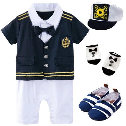Baby Boys Captain Costume Newborn Infant Halloween Carnival Romper Cosplay Jumpsuit Outfit Toddler Skipper Sailor Playsuit