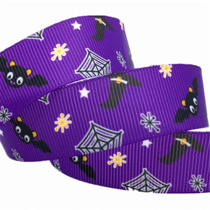 5yards 25mm Halloween Decoration Grosgrain Ribbon Printed Halloween Ribbon for Wedding Christmas Decoration DIY Sewing Fabric