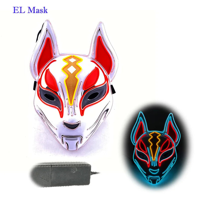 Anime Expro Decor Japanese Fox Mask Neon Led Light Cosplay Mask Game Theme Party Cos Dance DJ Payday Costume Props