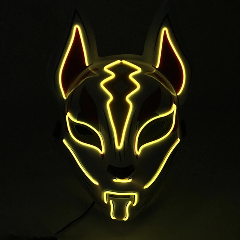 Japanese Anime Mask Halloween Cosplay Fox Mask Neon Light Up Mask LED Luminous Masks Glow in the Dark Carnival Party Supplies