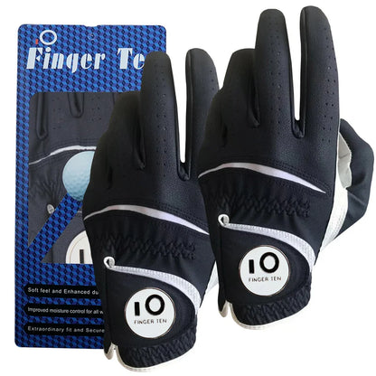 2 Pcs Soft Pu Leather Mens Golf Gloves With Ball Marker Cabretta All Weather Grip Navy Khaki Red Small Medium Large XL