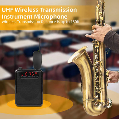 UHF Saxophone Mic Wireless Microphone System Clip on Musical Instruments for Saxophone Trumpet Sax Horn Tuba Flute Clarinet Pipe