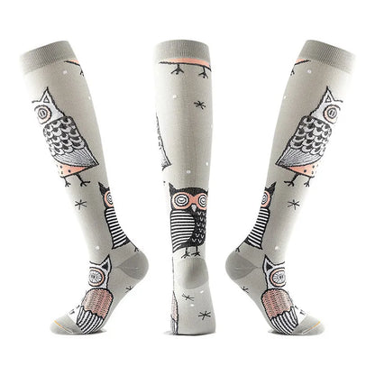 Compression Socks Women Men Outdoor Sports Halloween Series Animals Flamingo Shark Monkey Cat Bones Pressure Elastic Stockings