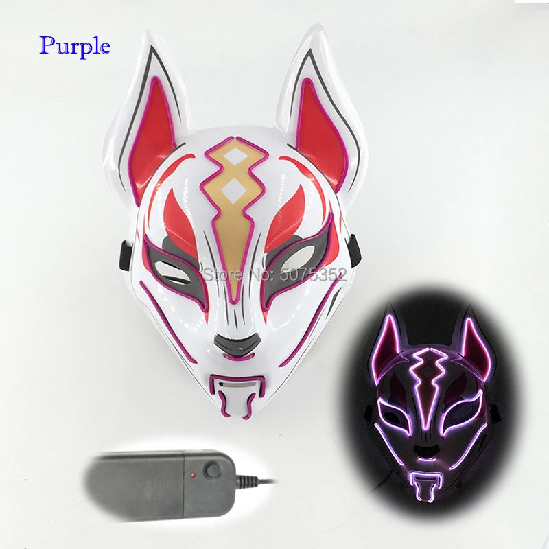 Anime Expro Decor Japanese Fox Mask Neon Led Light Cosplay Mask Game Theme Party Cos Dance DJ Payday Costume Props