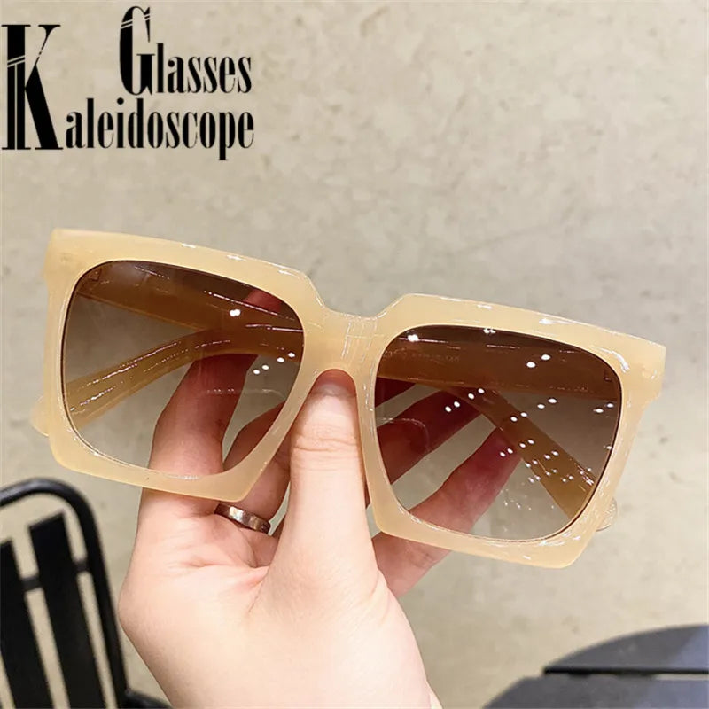 Classic Square Sunglasses Women Men Vintage Oversized Sun Glasses Goggles Ladies Big Frames Sunglass UV400 White Green Eyewear