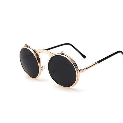 Retro Flip Round Sunglasses Man Woman Metal Steampunk Style Sun Glasses Male Female Double Circular Clear Lens Eyeglasses