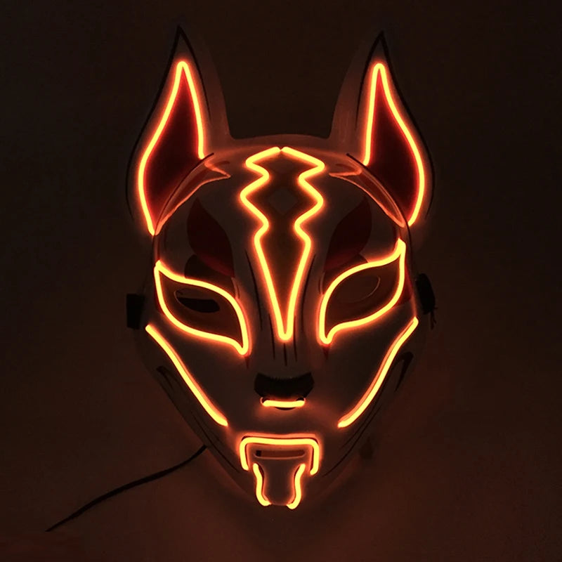Japanese Anime Mask Halloween Cosplay Fox Mask Neon Light Up Mask LED Luminous Masks Glow in the Dark Carnival Party Supplies