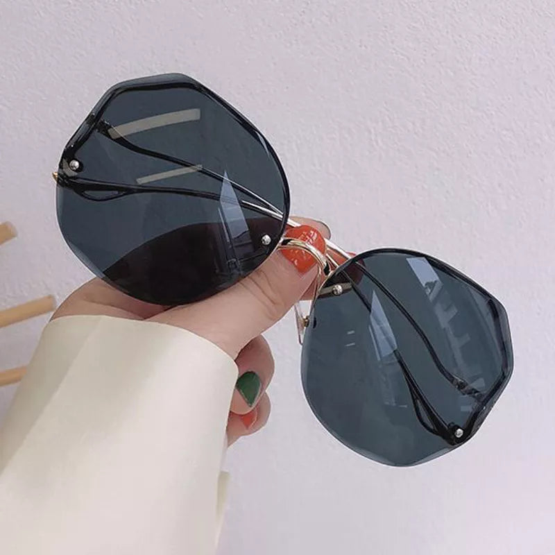 Irregular Round Sunglasses Woman Brand Designer Gradient Fashion Sun Glasses Female Rimless Metal Curved Temples Oculos De Sol