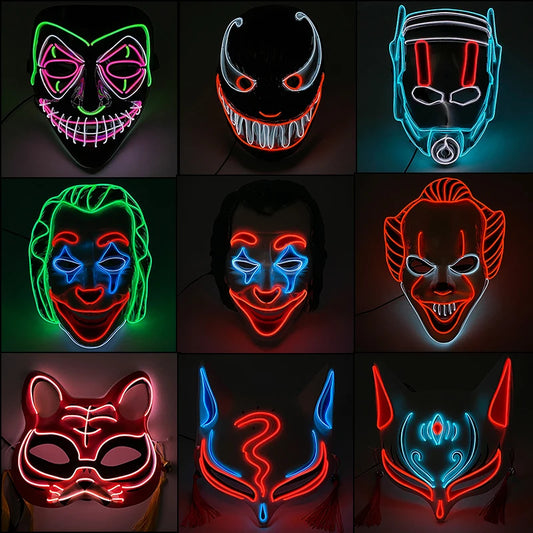 Horror Halloween Neon Mask Clown Mask Cosplay Party Costume Supplies Led Mask Masque Masquerade Party Masks Glow in the Dark