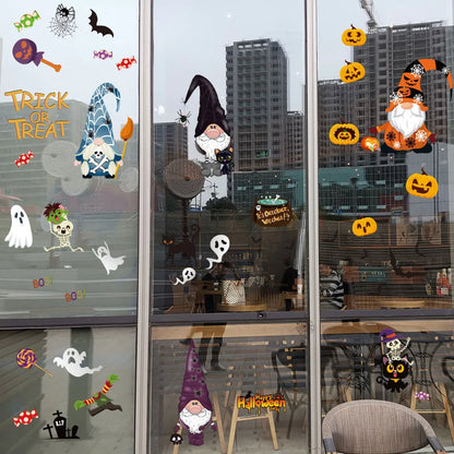 4sheets Halloween Stickers Gnome Window Clings Halloween Window Stickers Pumpkin Ghost Skeleton Bats Decals for Halloween Decor