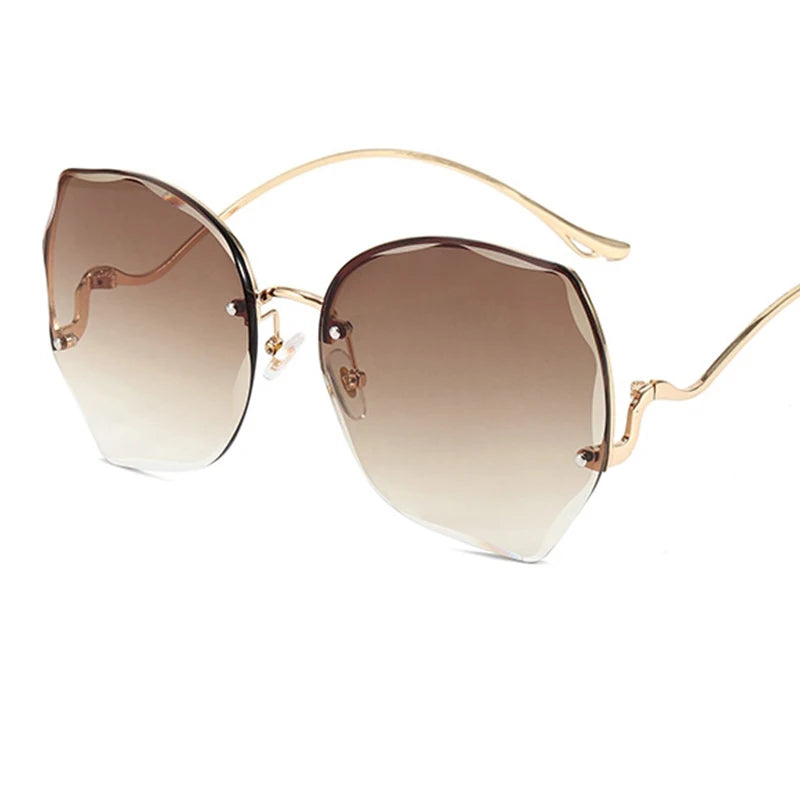 Oversized Brown Rimless Sunglasses Women Trendy Round Gradient Shades Glasses 2021 Summer Female Sunglasses Oculos