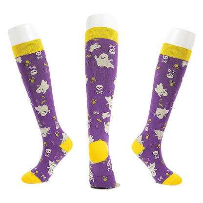 Compression Socks Women Men Outdoor Sports Halloween Series Animals Flamingo Shark Monkey Cat Bones Pressure Elastic Stockings
