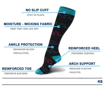 Compression Socks Women Men Outdoor Sports Halloween Series Animals Flamingo Shark Monkey Cat Bones Pressure Elastic Stockings
