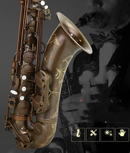 Aisiweier Brand Tenor Saxophone Professional B Flat Antique Copper Saxofone Musical Instruments Simulation Inscription Carved