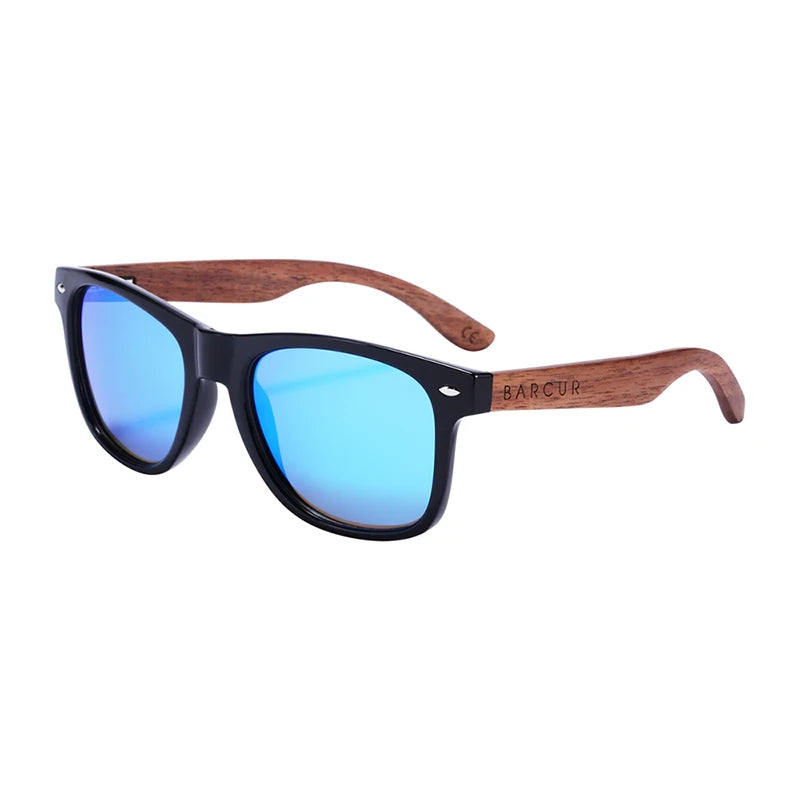 BARCUR High Quality Black Walnut Sunglasses Anti-Reflecti Men Women Mirror Sun Glasses Male UV400 Wooden Sunglass Shades Oculos
