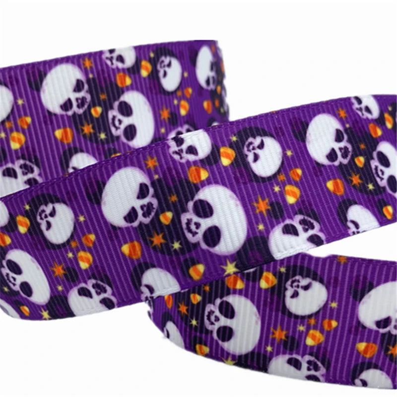 5yards 25mm Halloween Decoration Grosgrain Ribbon Printed Halloween Ribbon for Wedding Christmas Decoration DIY Sewing Fabric