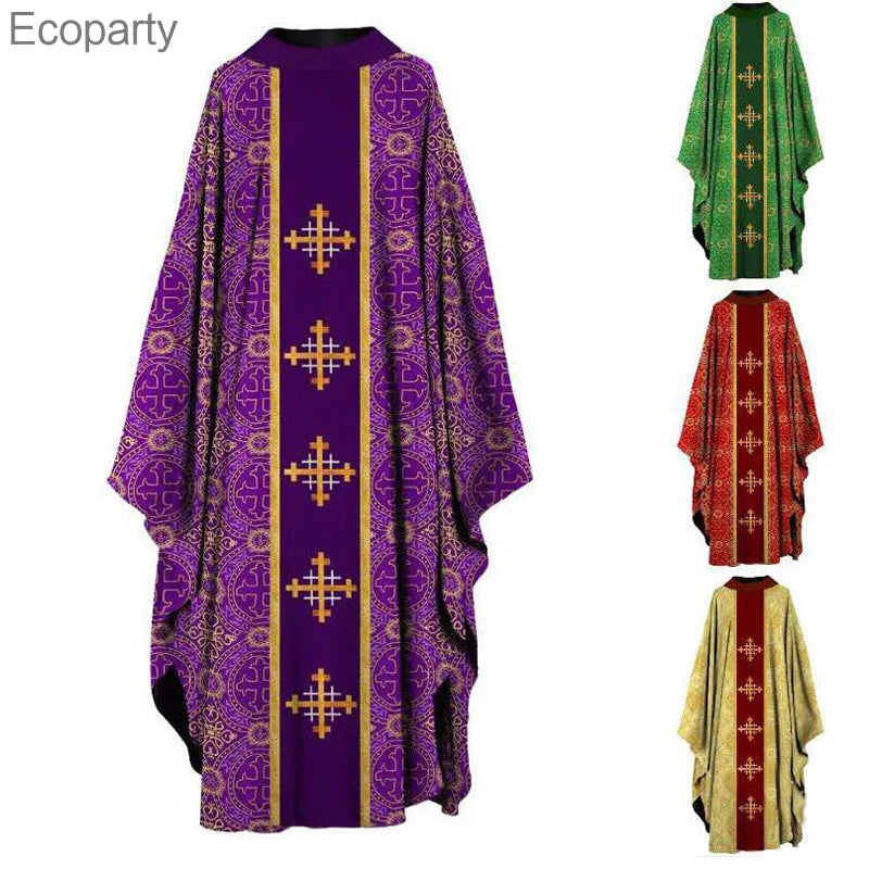 Halloween Cosplay Costume Men Muslim Dress Jubba Thobe Prayer Robe Gown Retro Medieval Priest Monk Missionary Cloak Cape Party