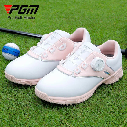 PGM Children Golf Shoes for Girls With Knob Laces Waterproof and Anti Slip Sports Sneakers XZ306