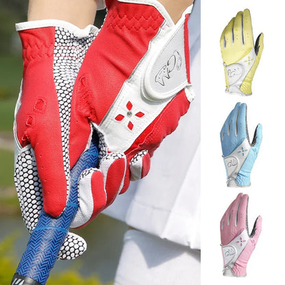 Golf Women's Gloves PU Leather Left and Right Hands 1 Pair of Anti Slip Particles With Breathable Outdoor Sports Gloves