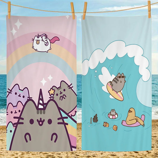 Cartoon P-Pusheen Kawai Cat Cartoon Beach Towel Cute Kawaii Room Decor Bath Girls Children Hand Towels for Bathroom Shower