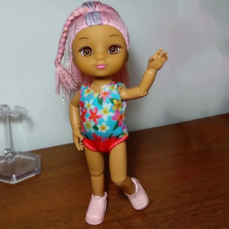 16cm Girl Doll With Clothes Brown Skin Multi Joint Movable Body Girls DIY Toys Birthday Gifts