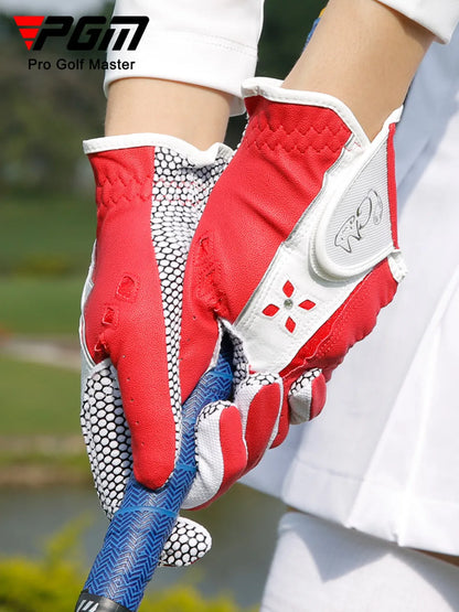 PGM Golf Microfiber Gloves Ladies Golf PU Leather Belt Non-Slip Particles Breathable Sunscreen Ultra-Light Left Right Hand Glove