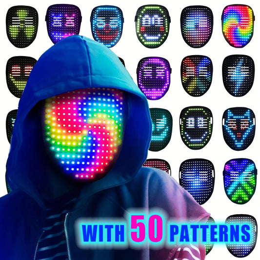 With 50 Patterns LED Mask, Halloween Mask With Gesture Sensing, Costume Parties, Cosplay, Clubs, Ideal Halloween/Christmas Gift
