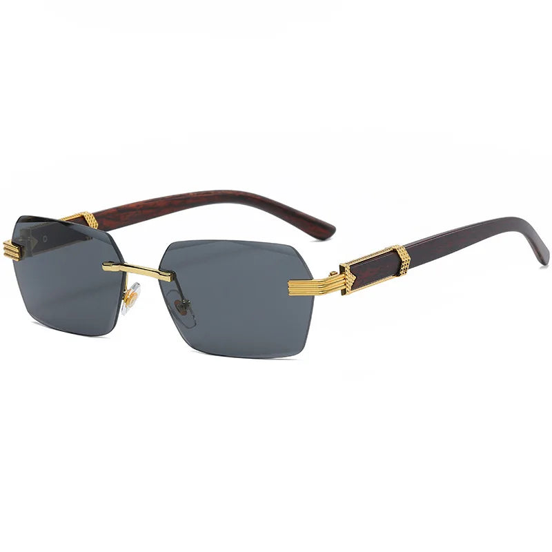 Luxury Rimless Square Sunglasses Man Brand Designer Frameless Gradient Sun Glasses Woman Fashion Vintage Wooden Oculos De Sol