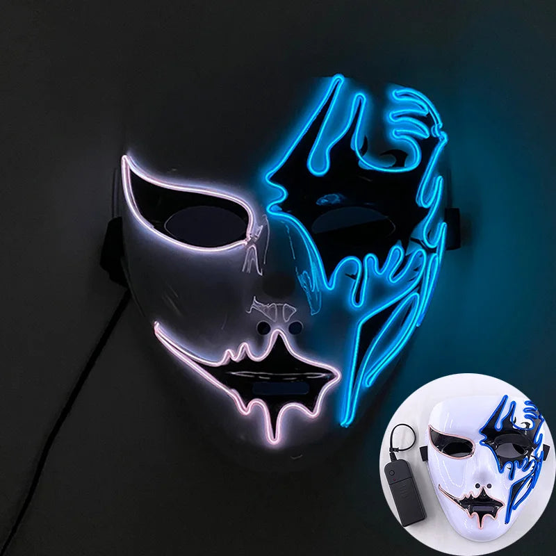 Shuffle Dance Mask Luminous Purge Mask Demon Slayer Glowing Masquerade Cosplay Mask for Halloween Horror Haunted House Props