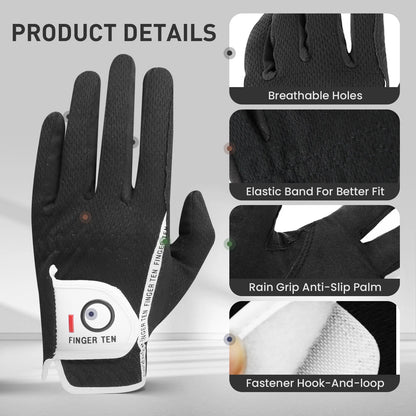 3 Pack Breathable Great Grip Golf Rain Gloves Men Left Right Hand All Weather Grip Black Grey Green S M ML L XL