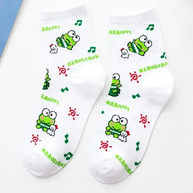 5 Pairs Kawaii Sanrio Mid-Calf Socks Hello Kitty Cartoon Anime Student Comfortable Keep Warm Protecting Feet Toys Girls Gifts