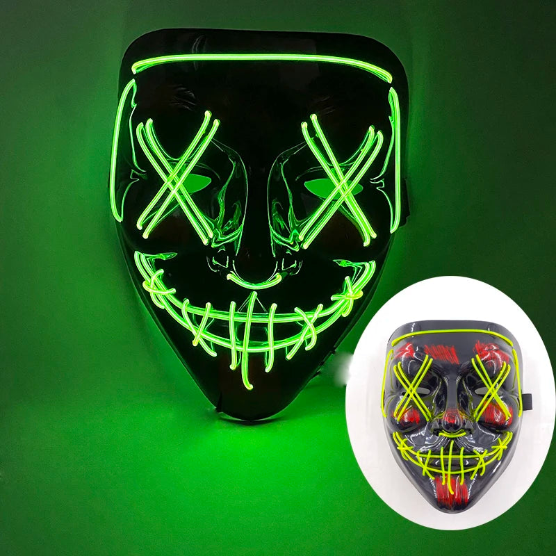 Shuffle Dance Mask Luminous Purge Mask Demon Slayer Glowing Masquerade Cosplay Mask for Halloween Horror Haunted House Props