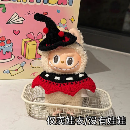 3.0 Labubu Clothes Halloween Knitted Pumpkin Bat Ghost Set for 15/17cm Doll Funny Necklace Accessories Christmas Halloween Gift